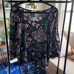 Navy floral print cold-shoulder top